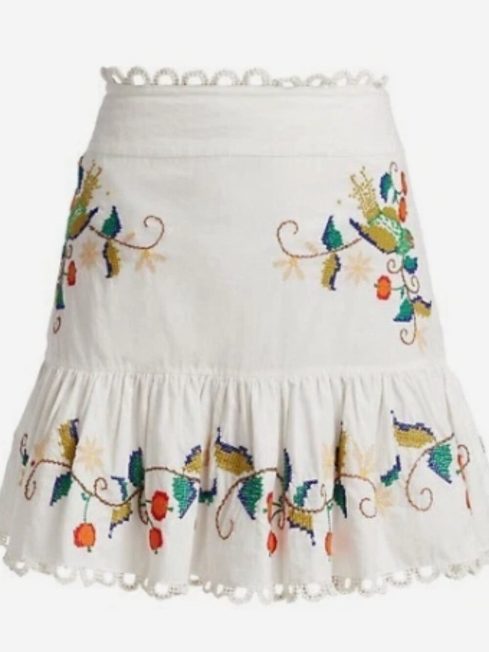Farm Rio White w/Multicolor Embroidery Pitanga Mini Skirt Size Large